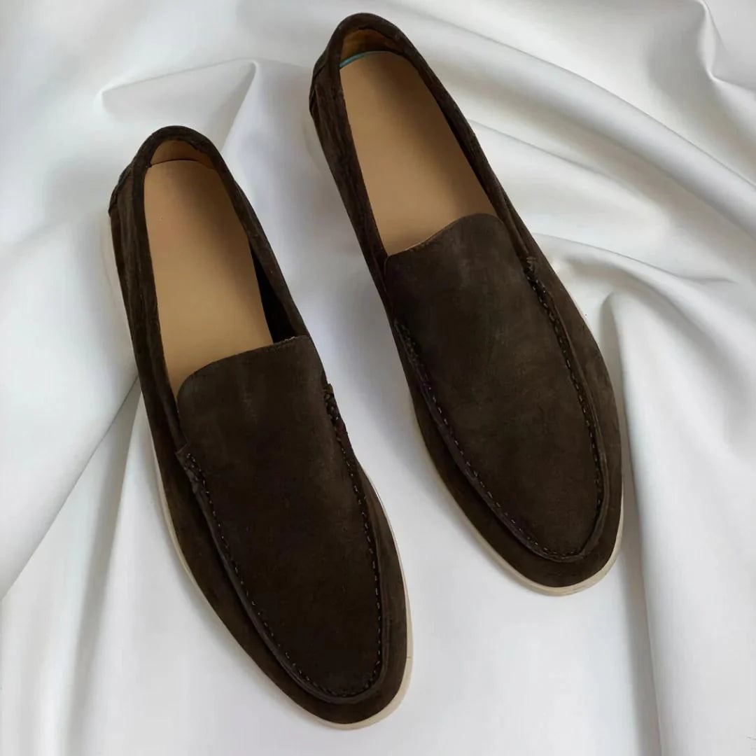 Men's Suede Slip on Loafers with Moc Toe Stitching and Rubber Sole - Image 5
