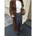 Men's Suede Trench Coat Water Resistant Double Breasted Long Longline - Image 1