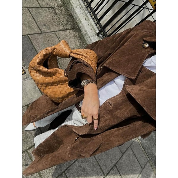 Men's Suede Trench Coat Water Resistant Double Breasted Long Longline - Image 4