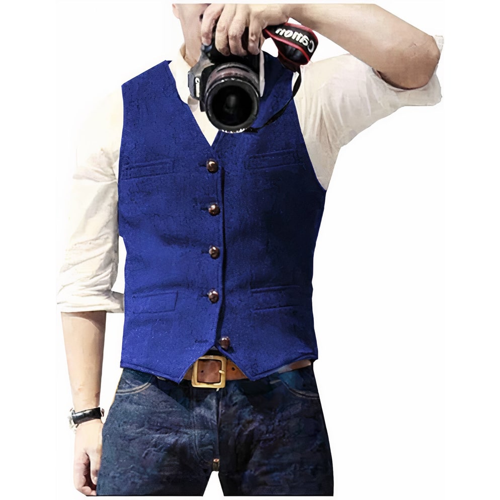 Men's Suit Vest Waistcoat Jacket Slim-Fit Textured Button-Up with Pockets - Image 5