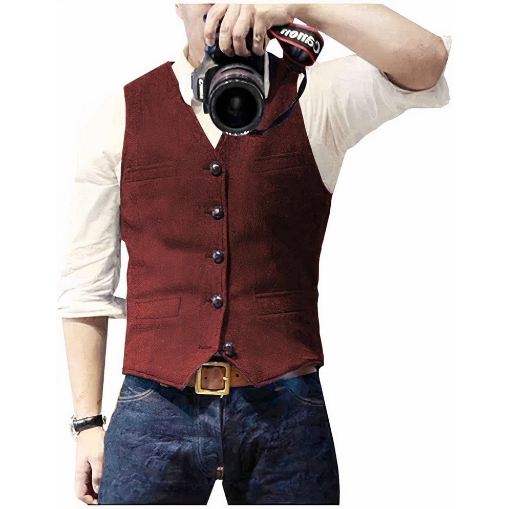 Men's Suit Vest Waistcoat Jacket Slim-Fit Textured Button-Up with Pockets - Image 6