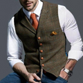 Men's Suit Vest with Plaid Pattern and Notched Lapels - Image 1