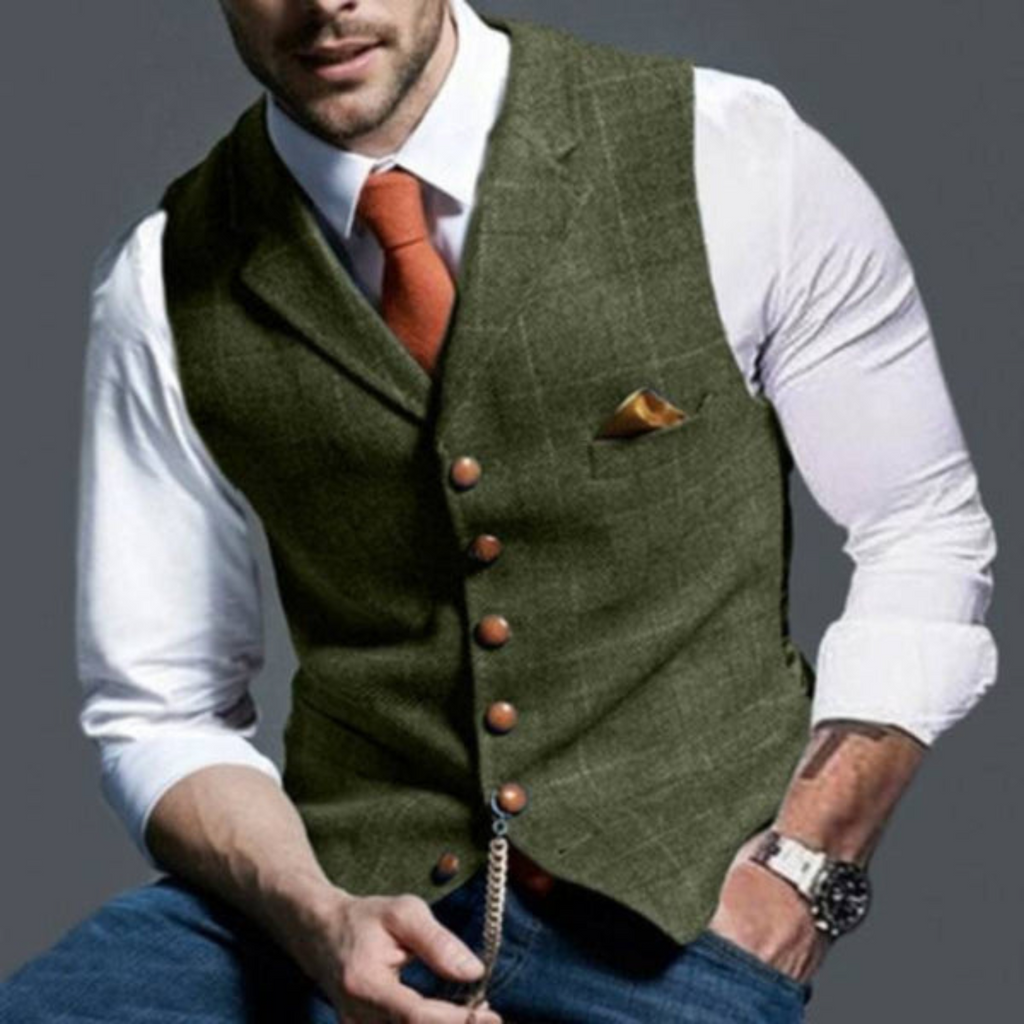 Men's Suit Vest with Plaid Pattern and Notched Lapels - Image 5