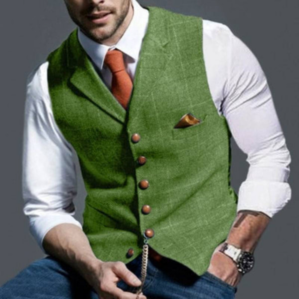 Men's Suit Vest with Plaid Pattern and Notched Lapels - Image 6
