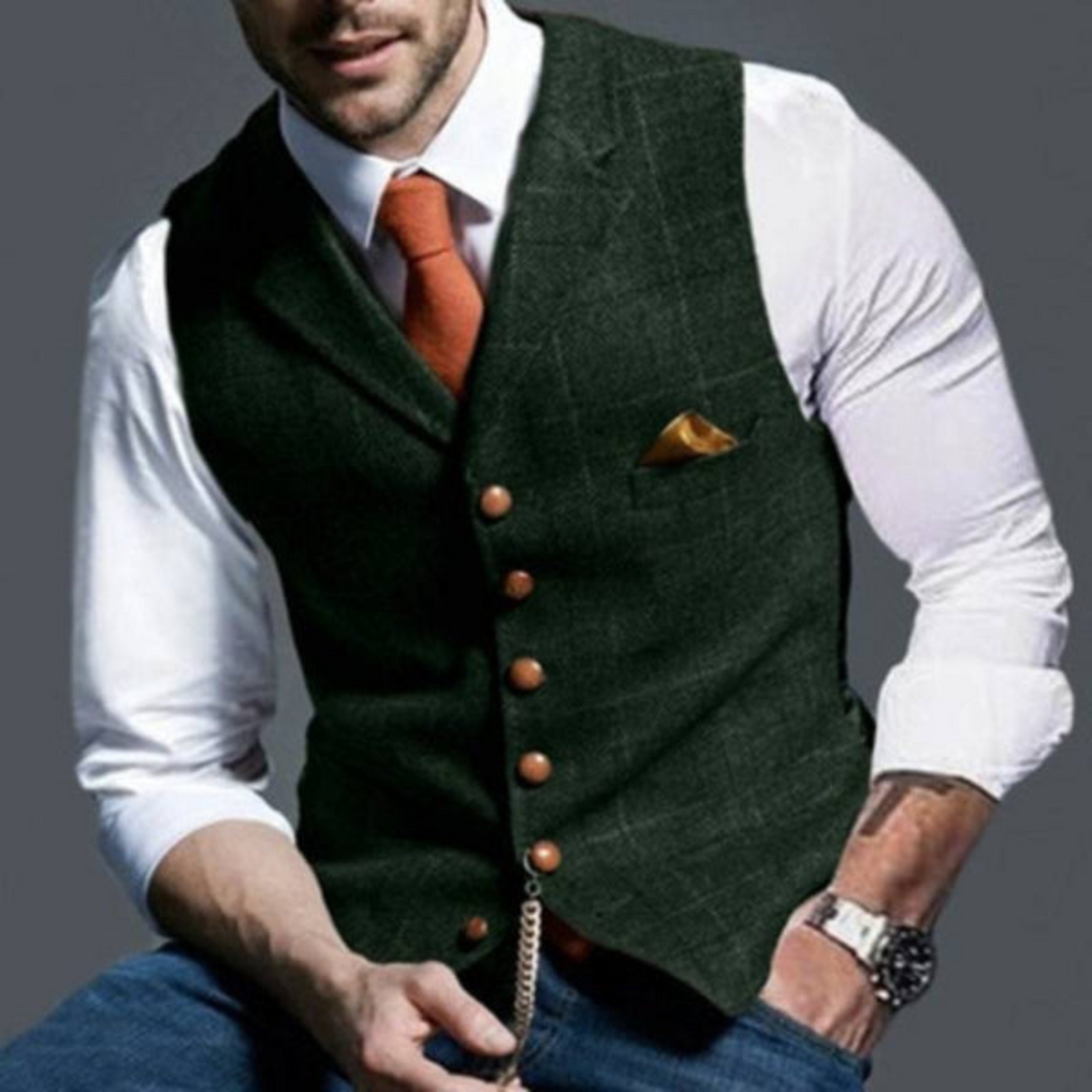 Men's Suit Vest with Plaid Pattern and Notched Lapels - Image 7