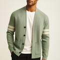Men's Sweater Cardigan Knit with Merino Wool Blend and Sleeve Stripes - Image 1