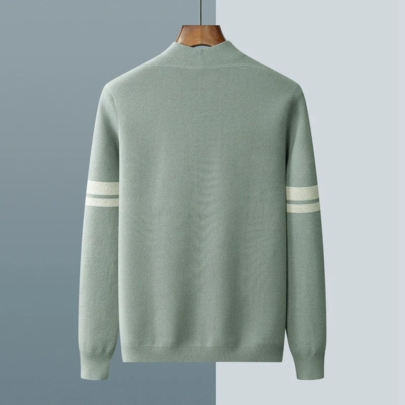 Men's Sweater Cardigan Knit with Merino Wool Blend and Sleeve Stripes - Image 10
