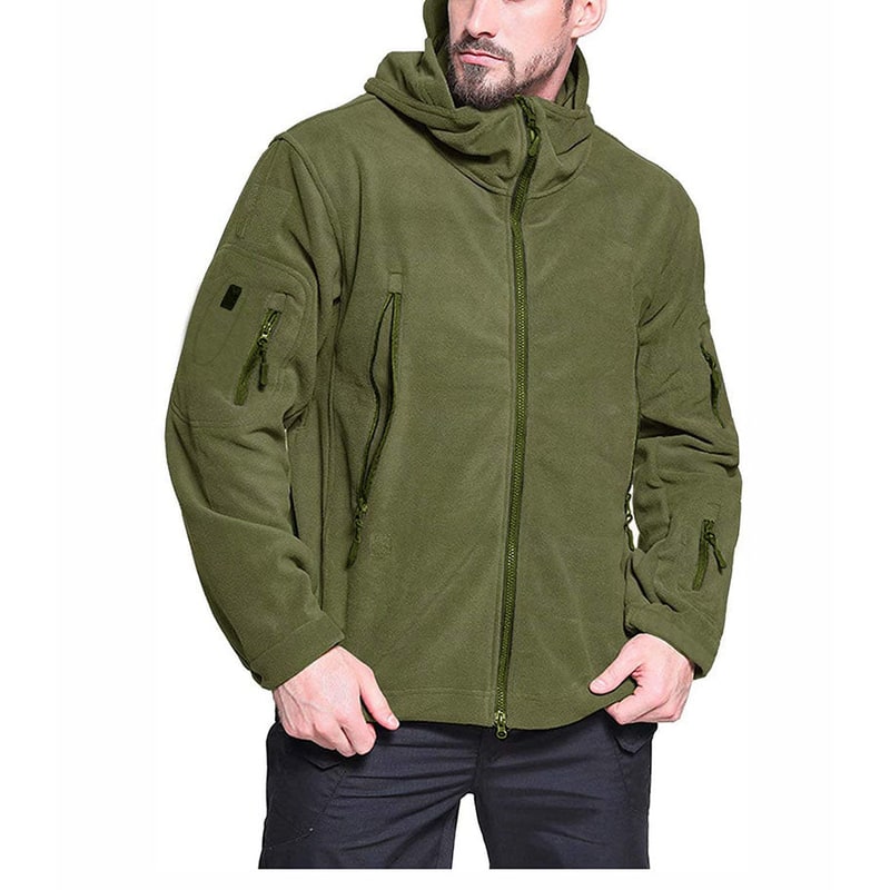 Men's Tactical Full Zip Hooded Fleece Jacket with Windproof Pockets - Image 5