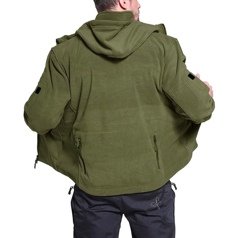 Men's Tactical Full Zip Hooded Fleece Jacket with Windproof Pockets - Image 7