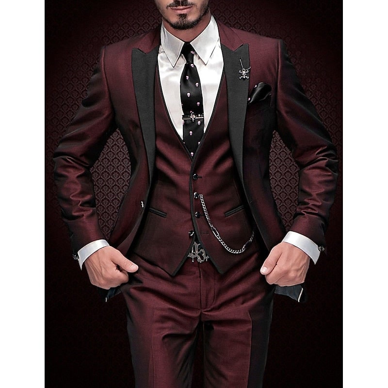 Men's Three Piece Suit Slim Fit with Contrast Peak Lapels and Waistcoat - Image 1