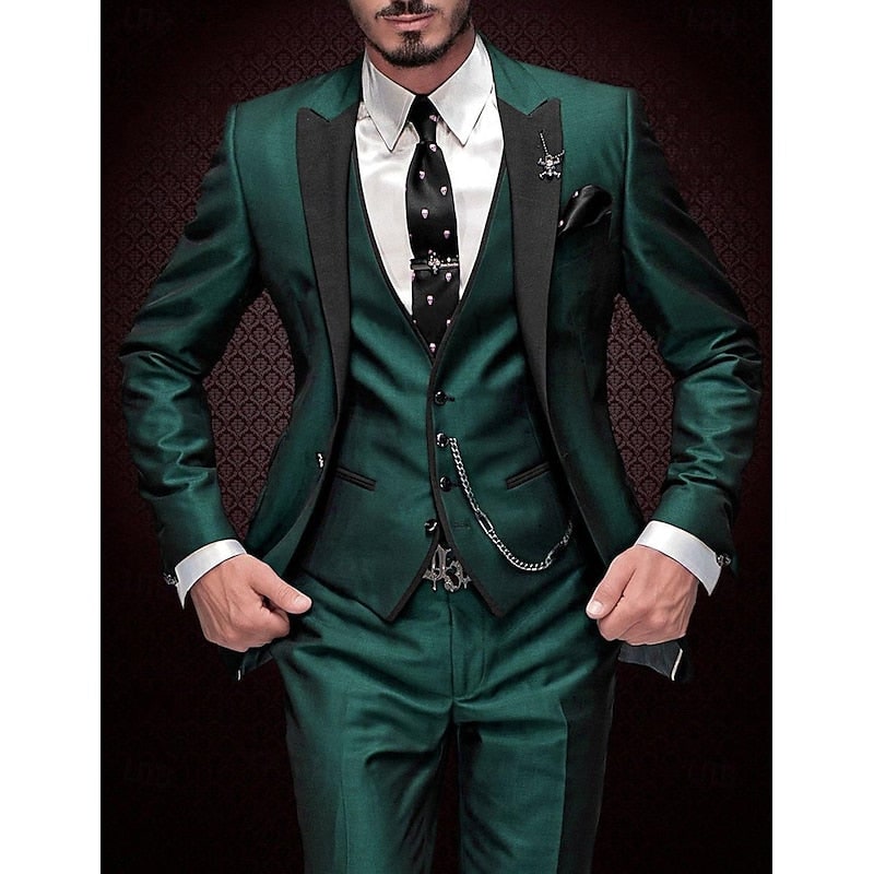 Men's Three Piece Suit Slim Fit with Contrast Peak Lapels and Waistcoat - Image 2