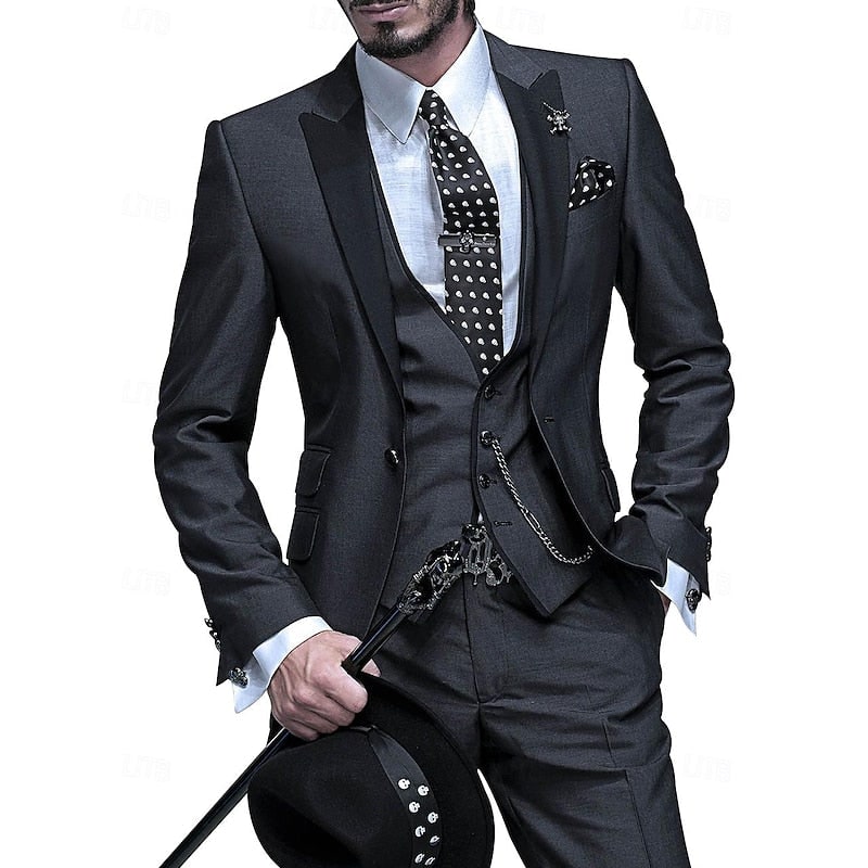 Men's Three Piece Suit Slim Fit with Contrast Peak Lapels and Waistcoat - Image 4