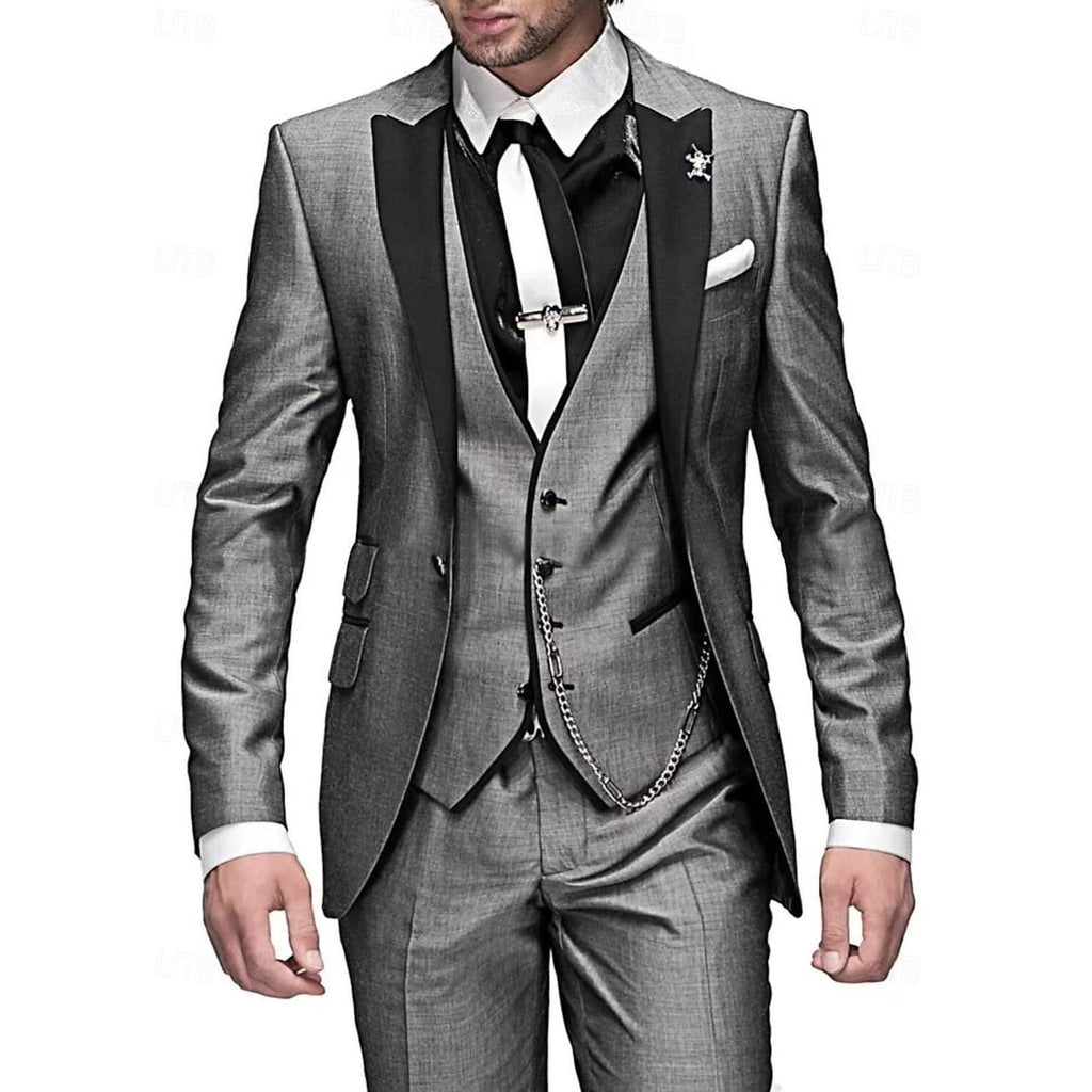 Men's Three Piece Suit Slim Fit with Contrast Peak Lapels and Waistcoat - Image 6