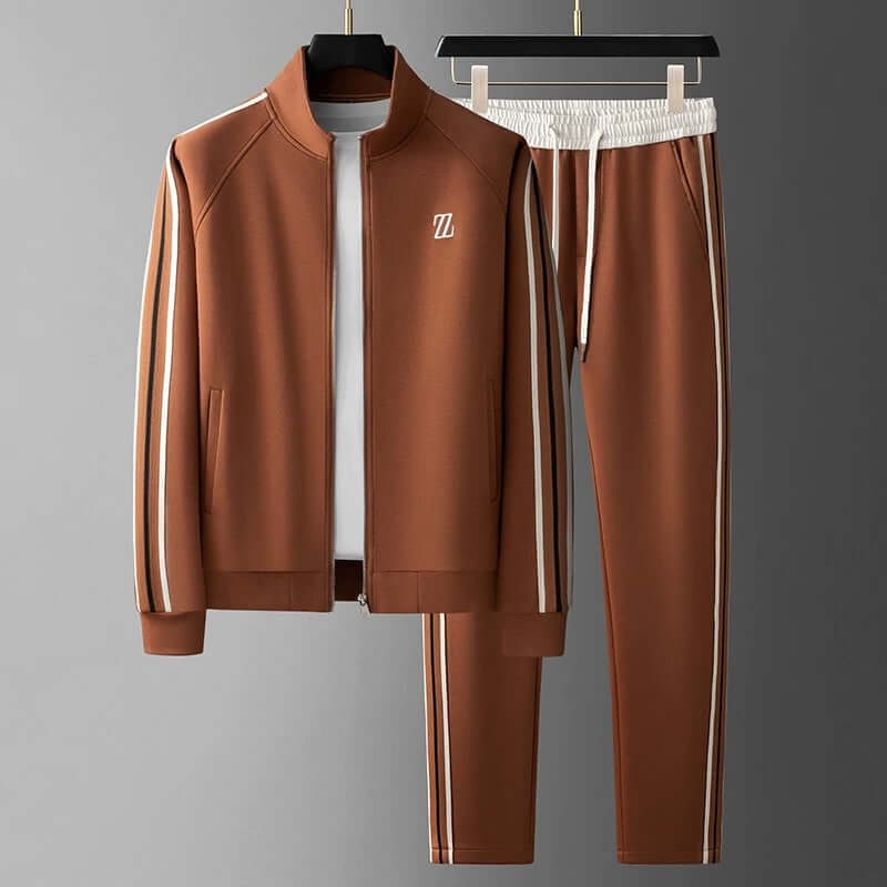 Men's Tracksuit Jacket and Track Suit Pants Set with Zip Closure and Ribbed Knit - Image 1