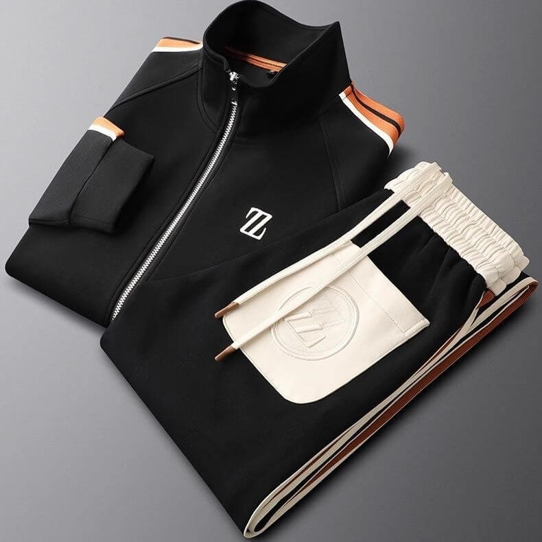 Men's Tracksuit Jacket and Track Suit Pants Set with Zip Closure and Ribbed Knit - Image 12