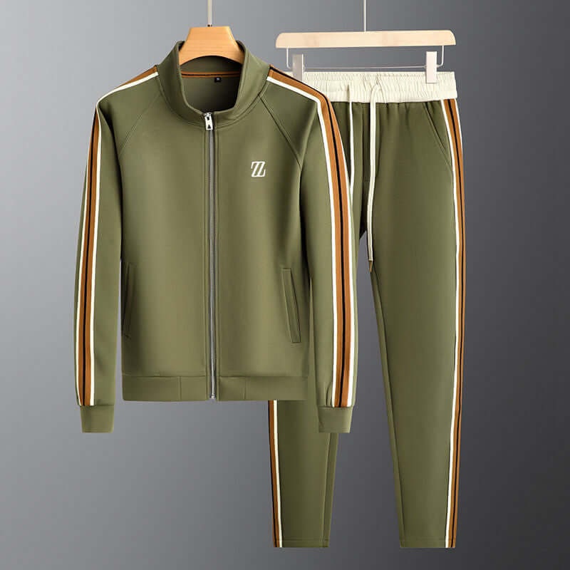 Men's Tracksuit Jacket and Track Suit Pants Set with Zip Closure and Ribbed Knit - Image 2