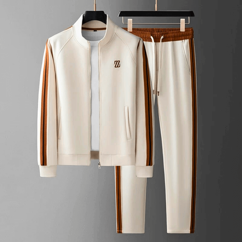 Men's Tracksuit Jacket and Track Suit Pants Set with Zip Closure and Ribbed Knit - Image 3