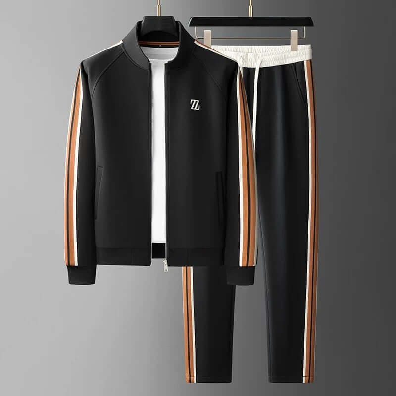 Men's Tracksuit Jacket and Track Suit Pants Set with Zip Closure and Ribbed Knit - Image 4