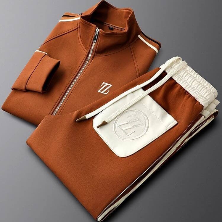 Men's Tracksuit Jacket and Track Suit Pants Set with Zip Closure and Ribbed Knit - Image 9