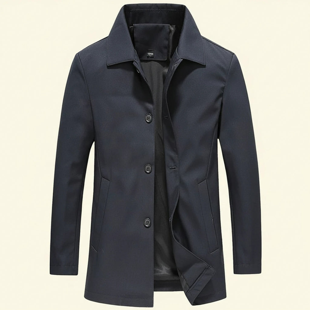 Men's Trench Car Overcoat with Point Collar and Welt Pockets - Image 1