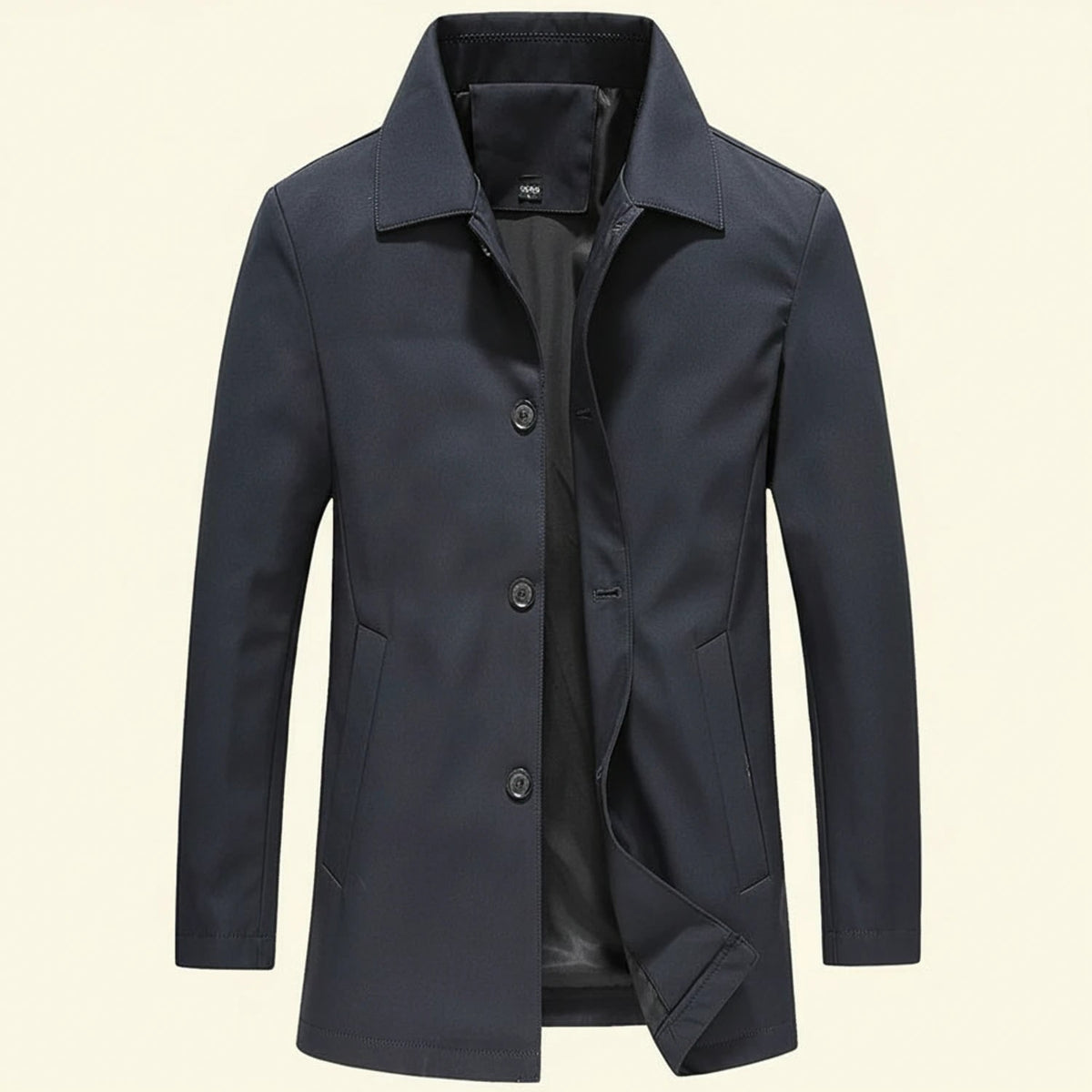 Men's Trench Car Overcoat with Point Collar and Welt Pockets - Image 1