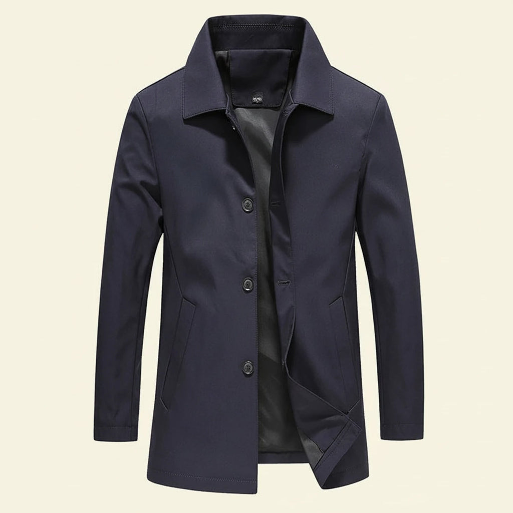 Men's Trench Car Overcoat with Point Collar and Welt Pockets - Image 2