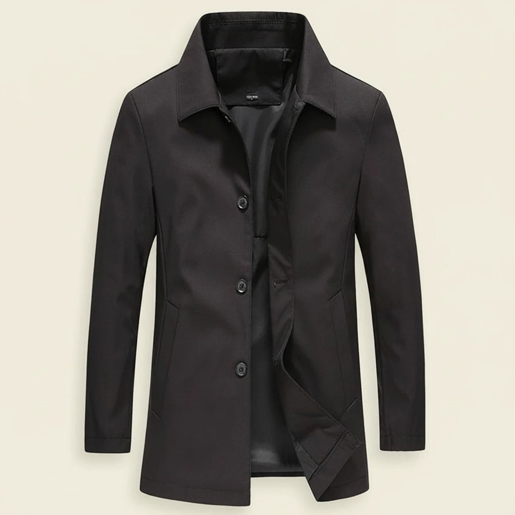 Men's Trench Car Overcoat with Point Collar and Welt Pockets - Image 3