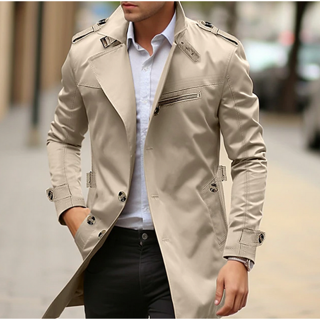 Men's Trench Coat Water Resistant Classic Slim Fit with Epaulets - Image 1