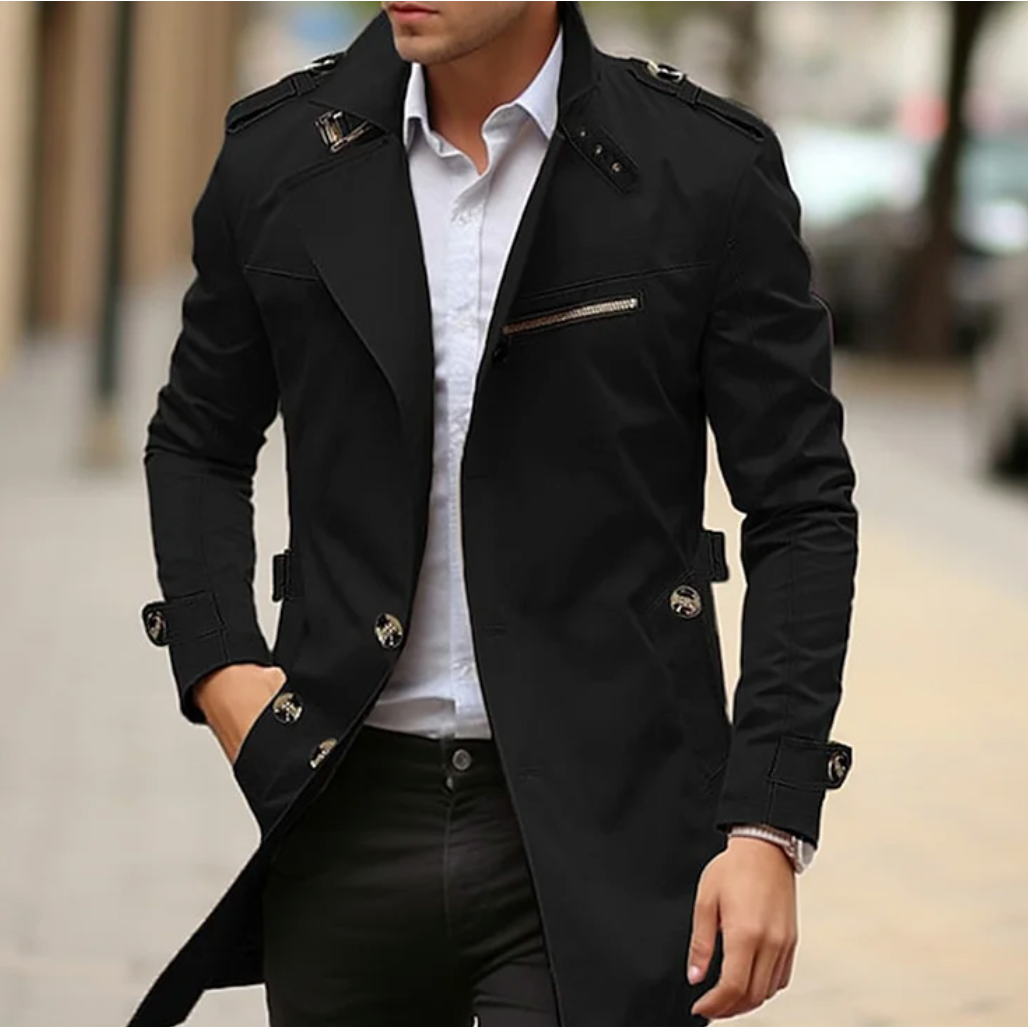 Men's Trench Coat Water Resistant Classic Slim Fit with Epaulets - Image 2