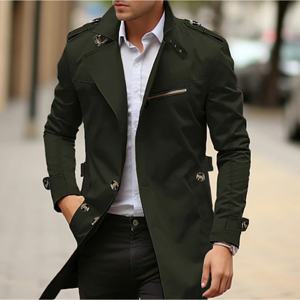 Men's Trench Coat Water Resistant Classic Slim Fit with Epaulets - Image 3