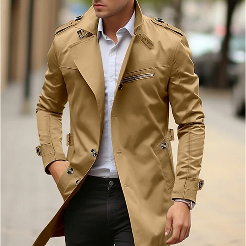 Men's Trench Coat Water Resistant Classic Slim Fit with Epaulets - Image 5