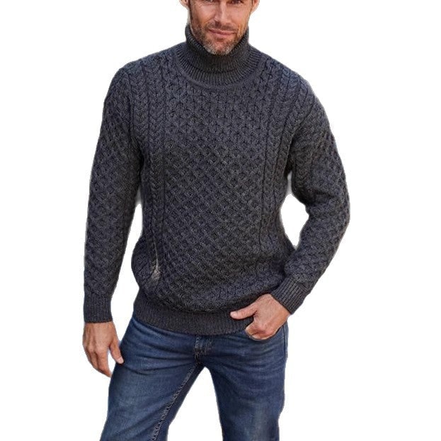 Men's Turtleneck Cable Knit Merino Wool Sweater with Roll Neck and Chunky Texture - Image 5