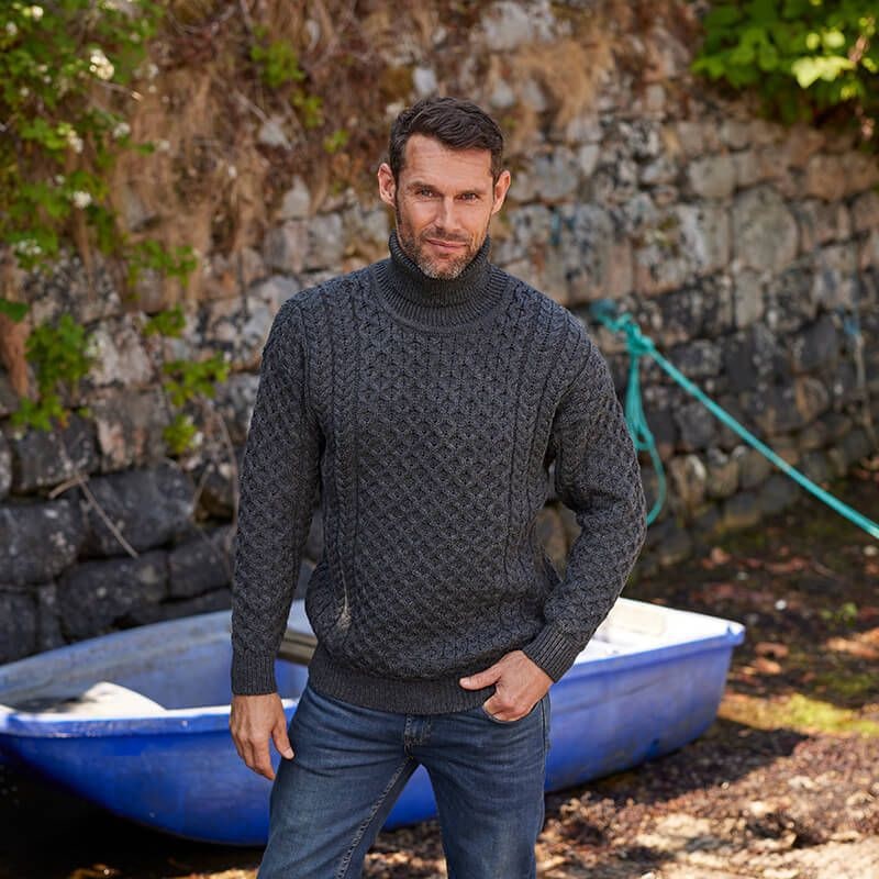Men's Turtleneck Cable Knit Merino Wool Sweater with Roll Neck and Chunky Texture - Image 7