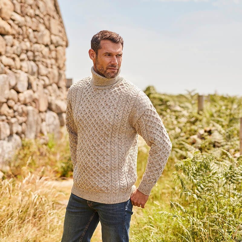 Men's Turtleneck Cable Knit Merino Wool Sweater with Roll Neck and Chunky Texture - Image 8
