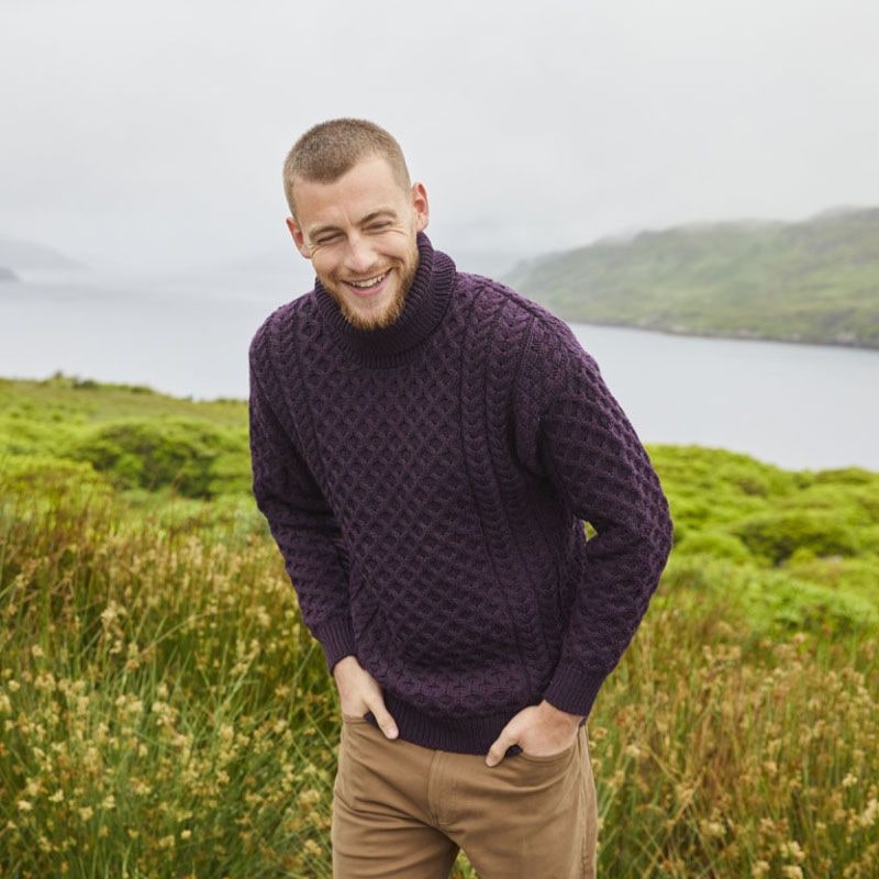 Men's Turtleneck Cable Knit Merino Wool Sweater with Roll Neck and Chunky Texture - Image 9