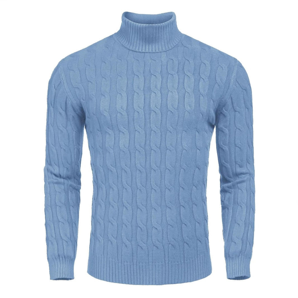 Men's Turtleneck Cable Knit Roll Neck Sweater with Ribbed Cuffs and Slim Fit - Image 1