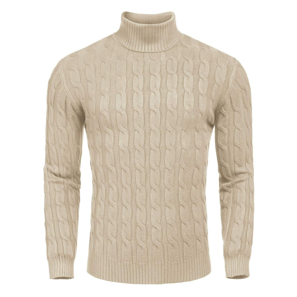 Men's Turtleneck Cable Knit Roll Neck Sweater with Ribbed Cuffs and Slim Fit - Image 10