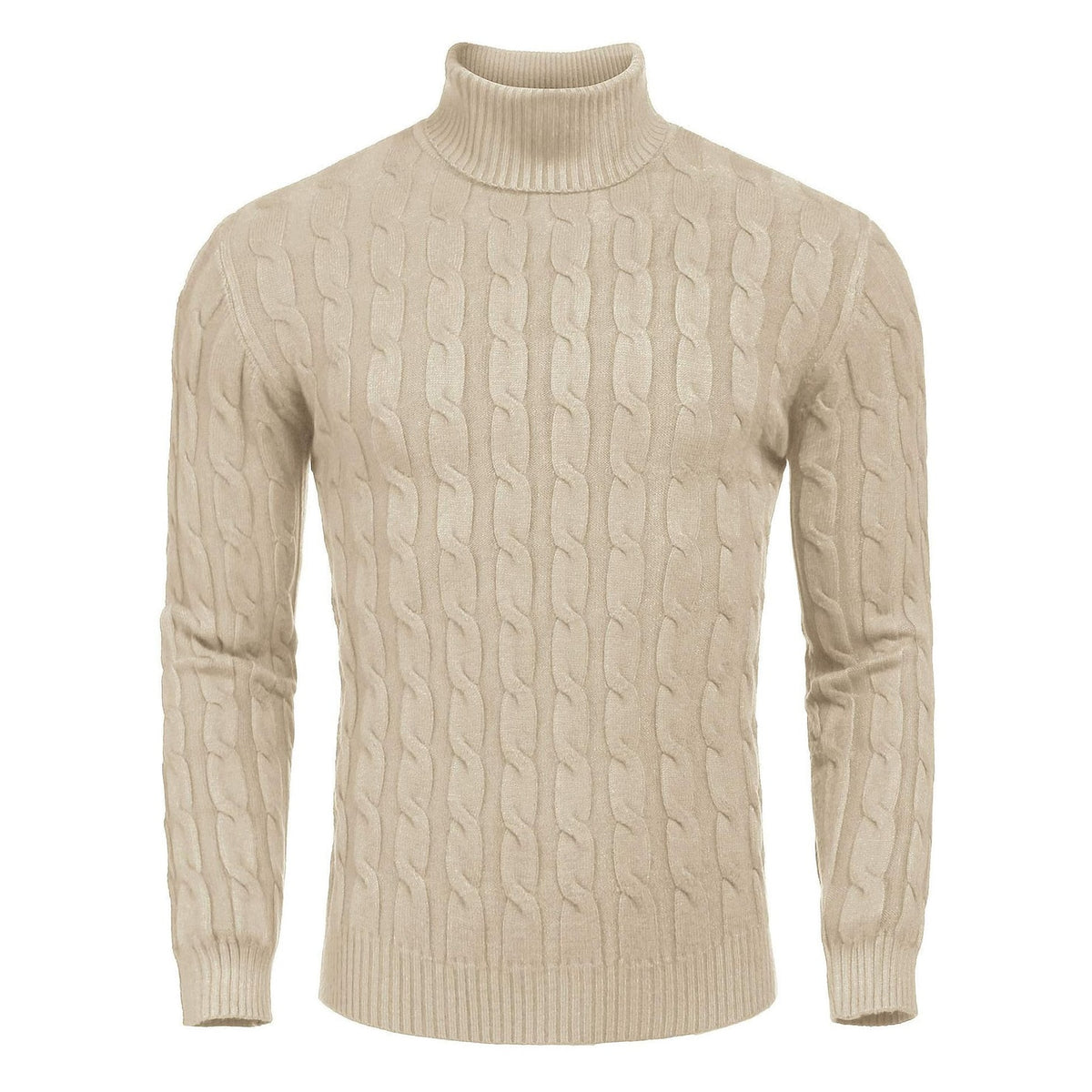 Men's Turtleneck Cable Knit Roll Neck Sweater with Ribbed Cuffs and Slim Fit - Image 10
