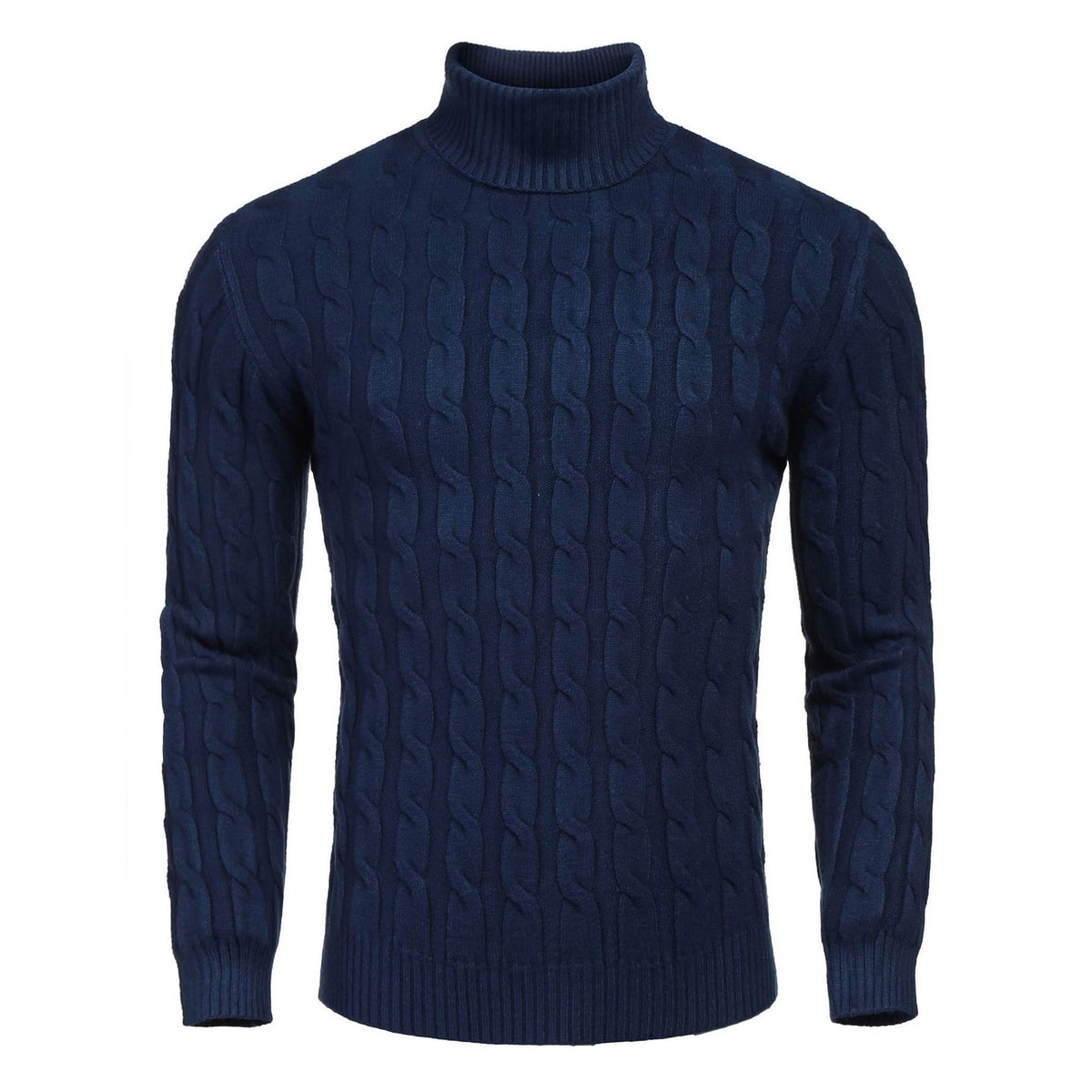 Men's Turtleneck Cable Knit Roll Neck Sweater with Ribbed Cuffs and Slim Fit - Image 11