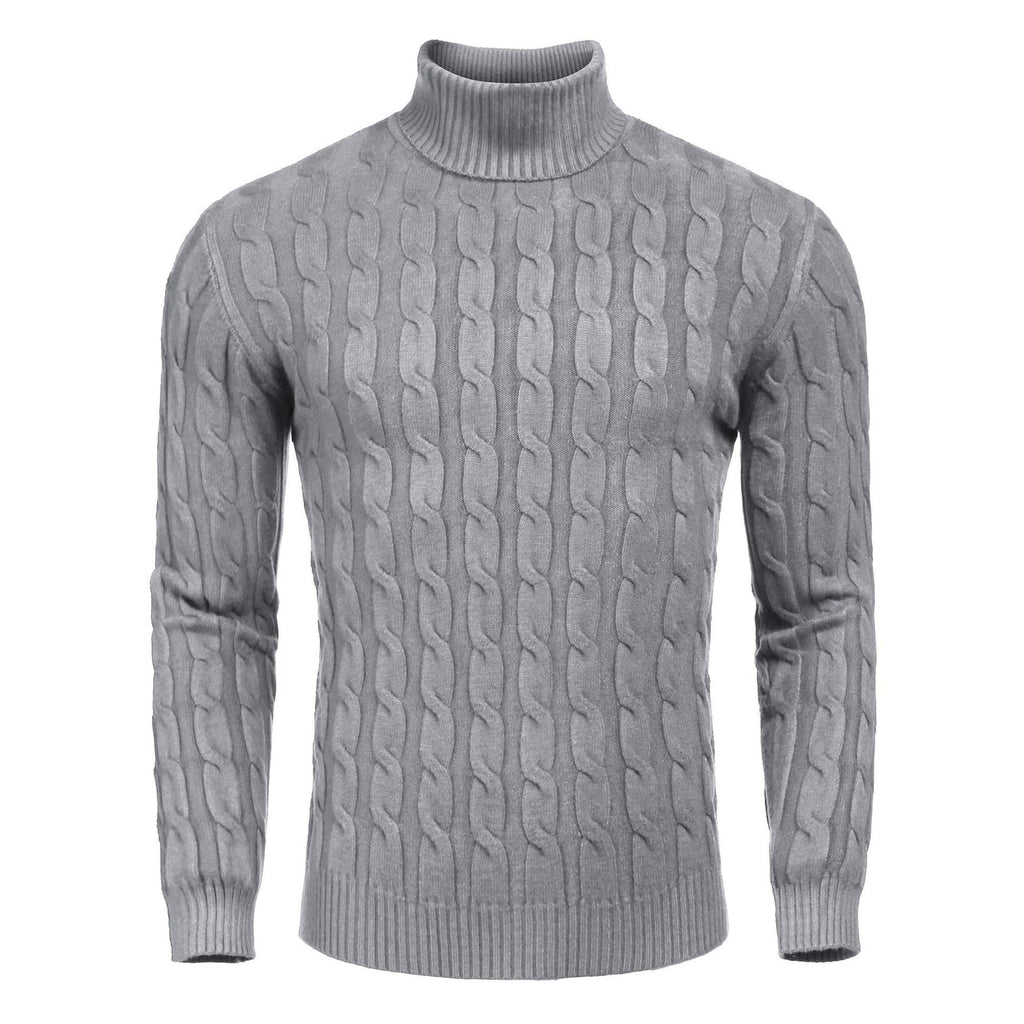 Men's Turtleneck Cable Knit Roll Neck Sweater with Ribbed Cuffs and Slim Fit - Image 12