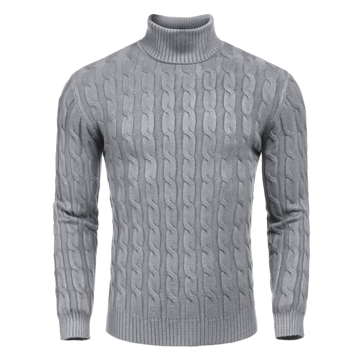 Men's Turtleneck Cable Knit Roll Neck Sweater with Ribbed Cuffs and Slim Fit - Image 12