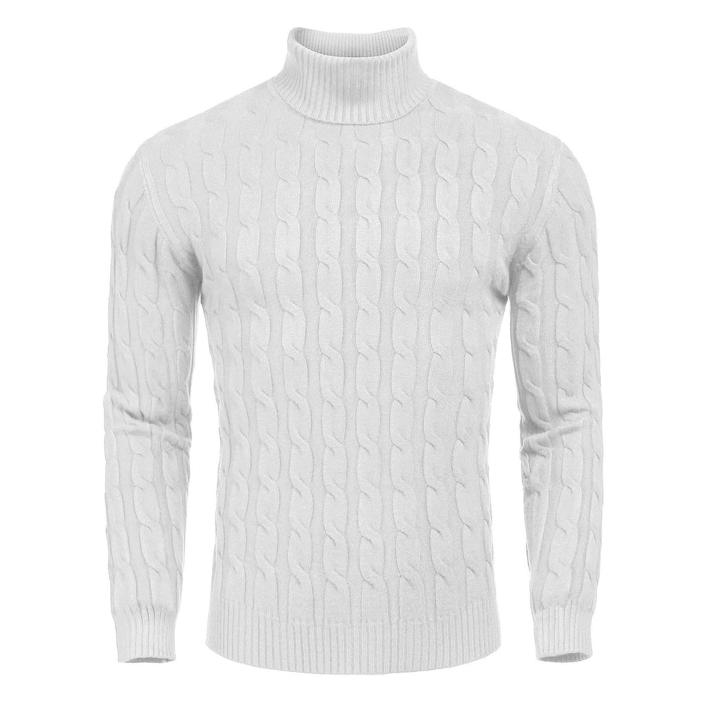 Men's Turtleneck Cable Knit Roll Neck Sweater with Ribbed Cuffs and Slim Fit - Image 13