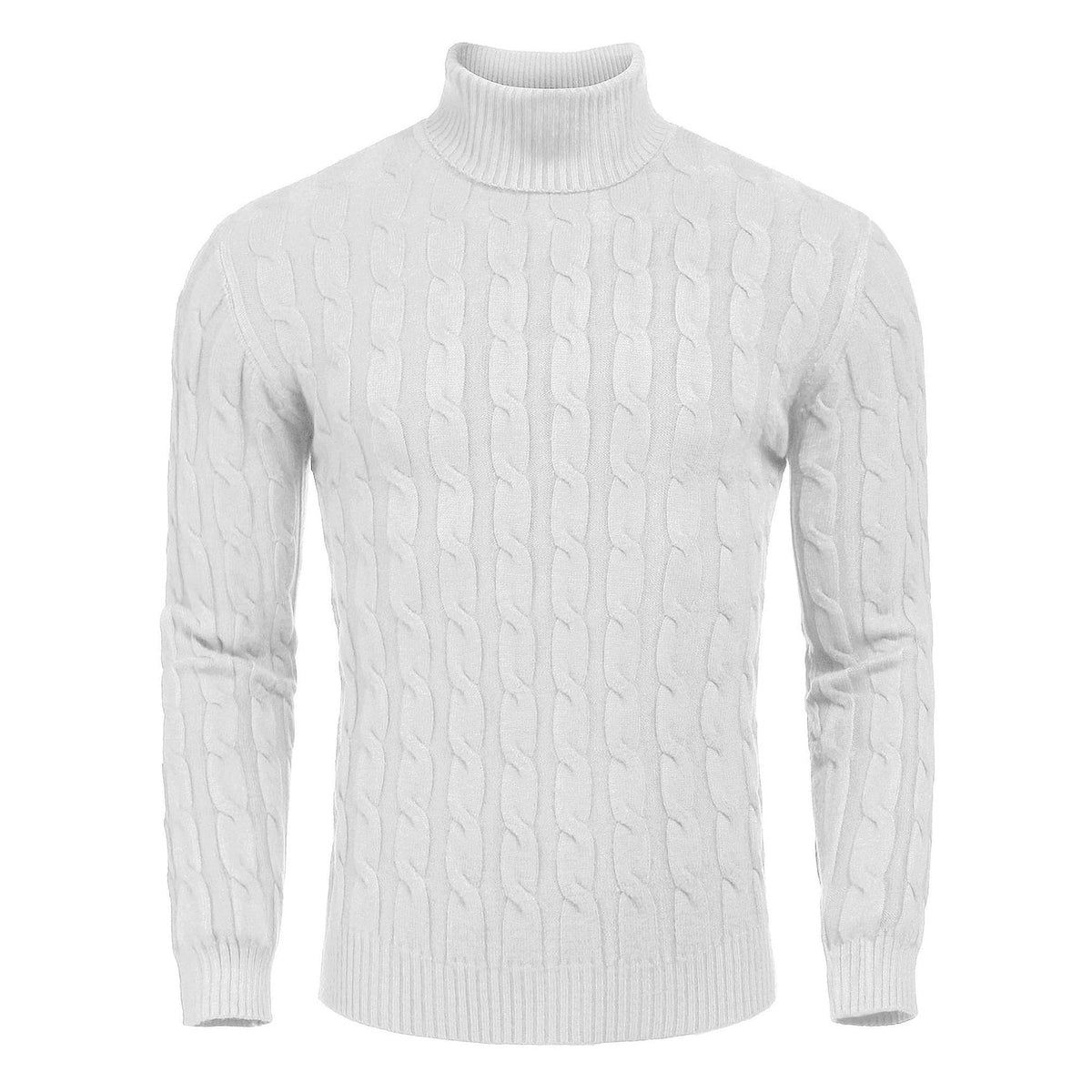 Men's Turtleneck Cable Knit Roll Neck Sweater with Ribbed Cuffs and Slim Fit - Image 13