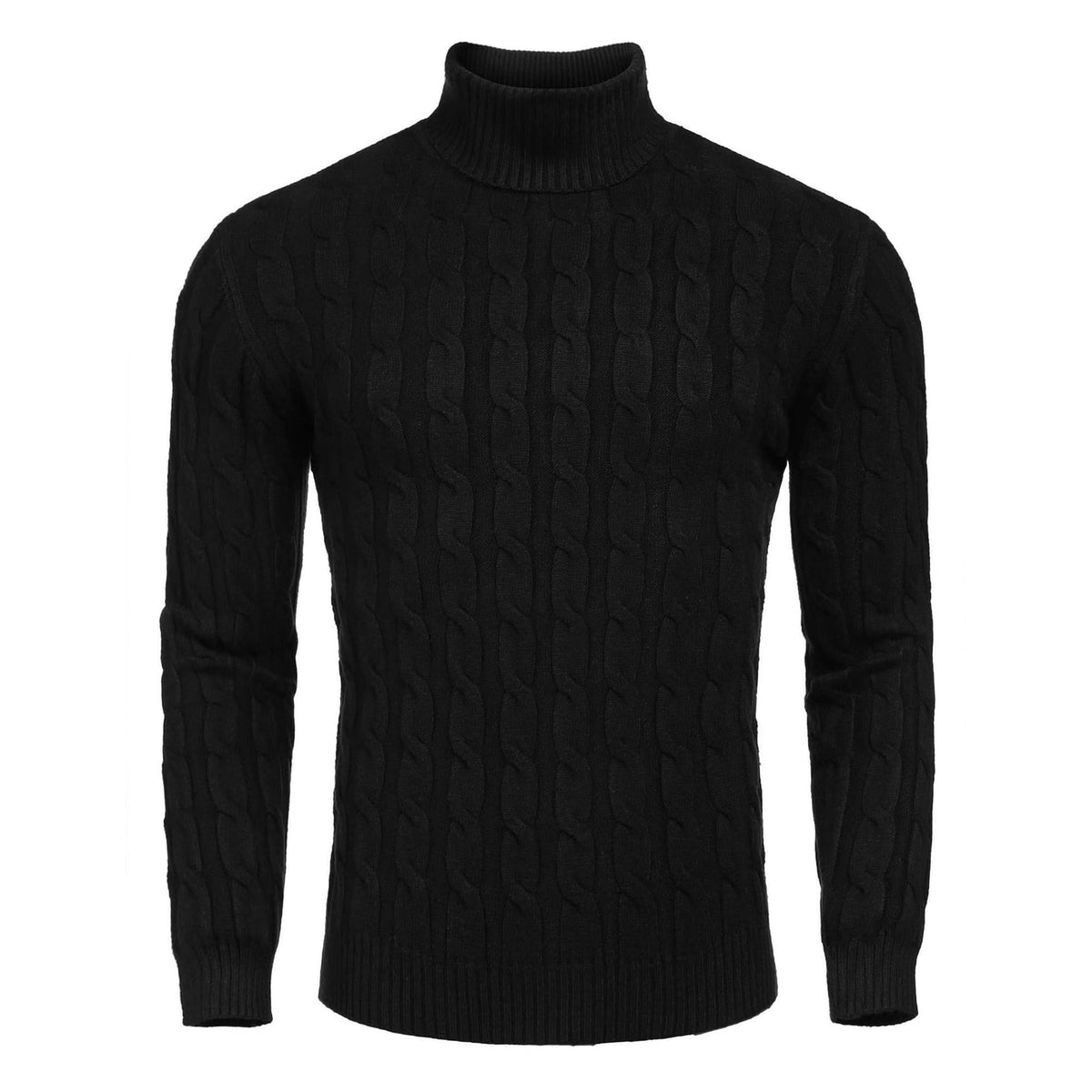 Men's Turtleneck Cable Knit Roll Neck Sweater with Ribbed Cuffs and Slim Fit - Image 14