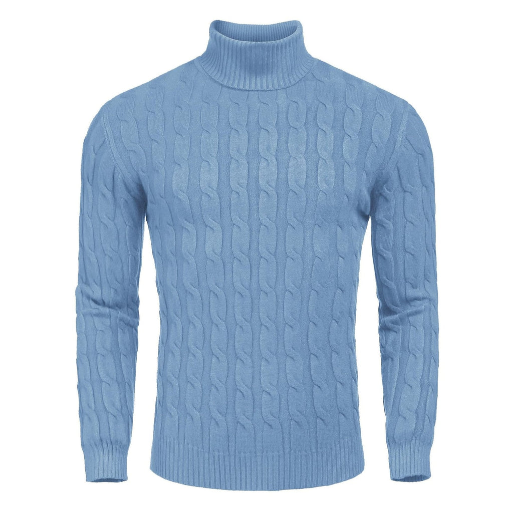 Men's Turtleneck Cable Knit Roll Neck Sweater with Ribbed Cuffs and Slim Fit - Image 15