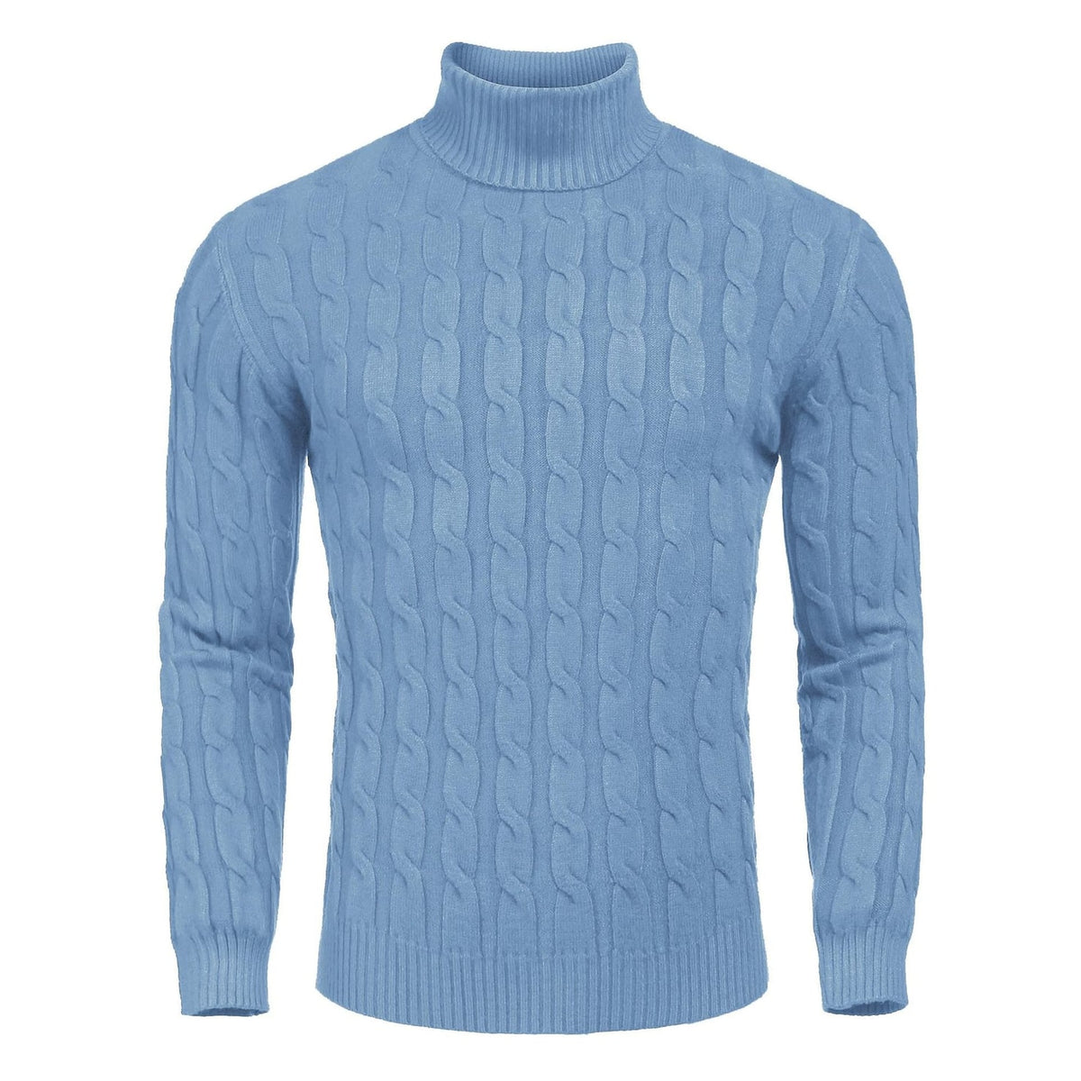 Men's Turtleneck Cable Knit Roll Neck Sweater with Ribbed Cuffs and Slim Fit - Image 15
