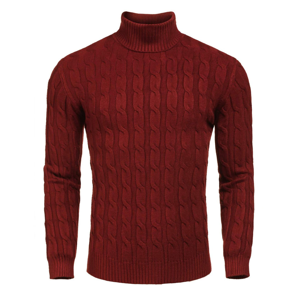 Men's Turtleneck Cable Knit Roll Neck Sweater with Ribbed Cuffs and Slim Fit - Image 16