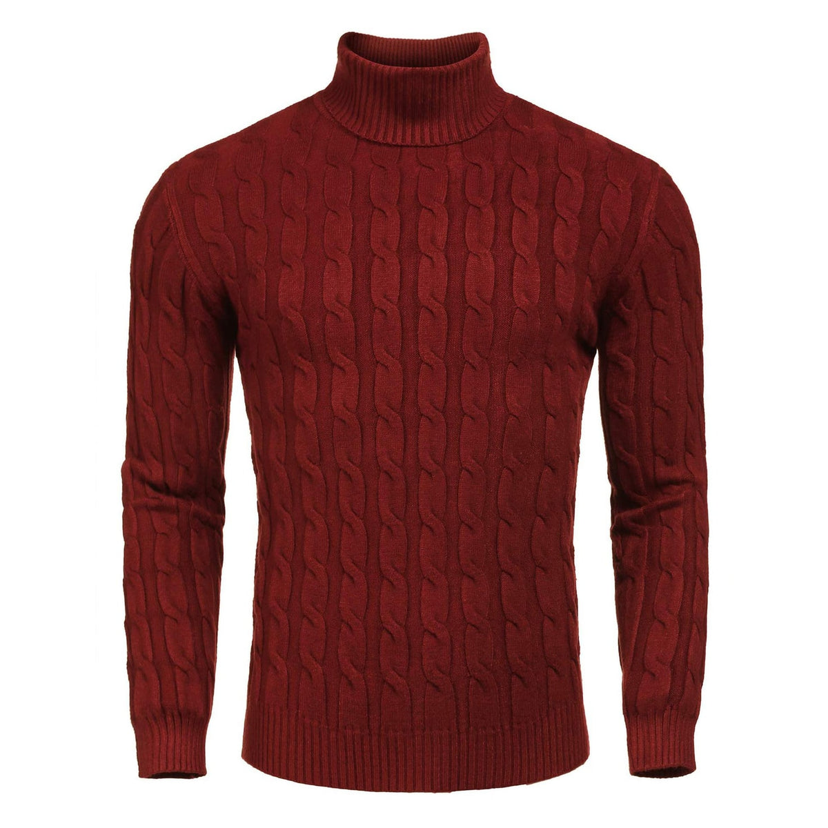Men's Turtleneck Cable Knit Roll Neck Sweater with Ribbed Cuffs and Slim Fit - Image 16