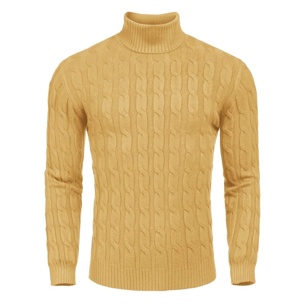 Men's Turtleneck Cable Knit Roll Neck Sweater with Ribbed Cuffs and Slim Fit - Image 17