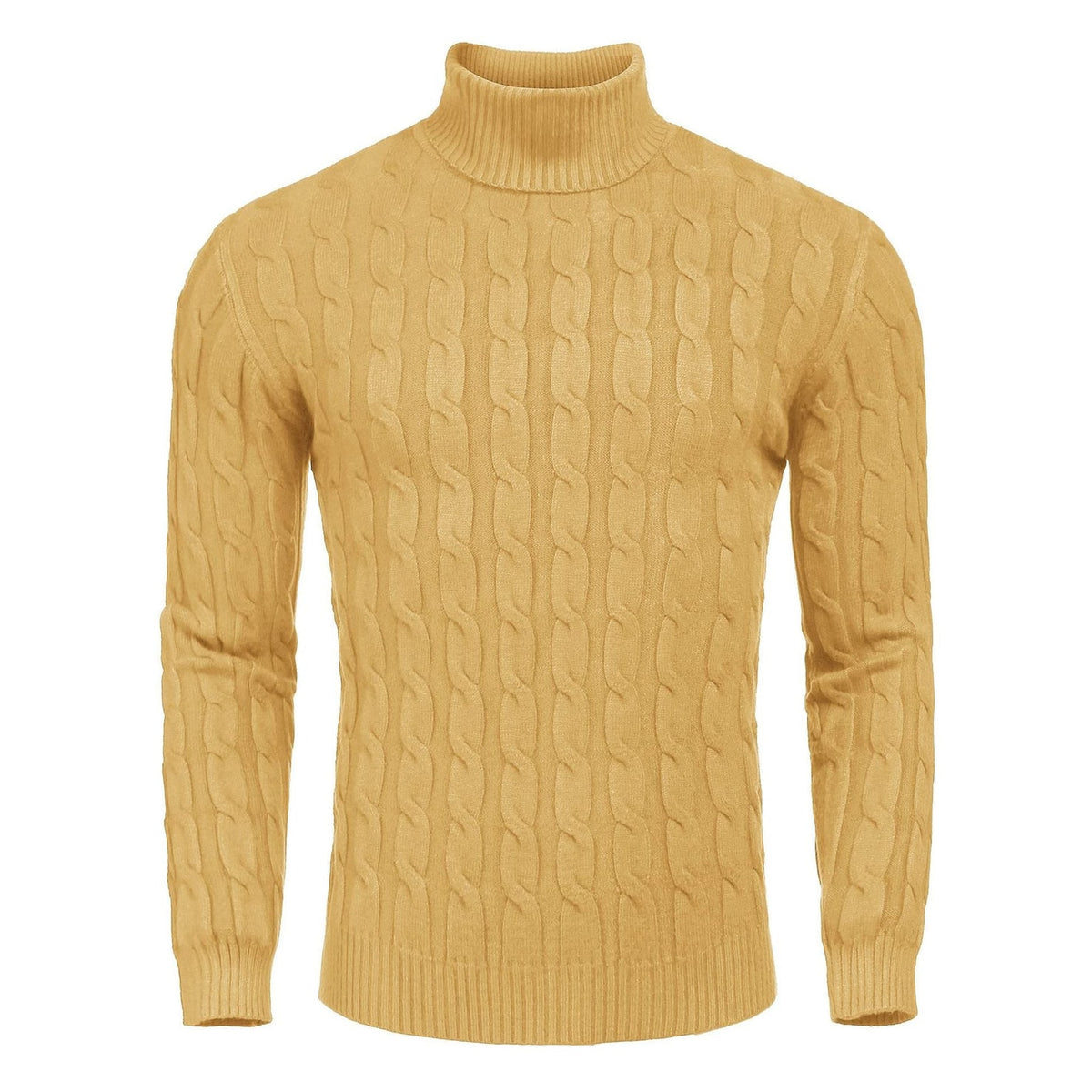 Men's Turtleneck Cable Knit Roll Neck Sweater with Ribbed Cuffs and Slim Fit - Image 17